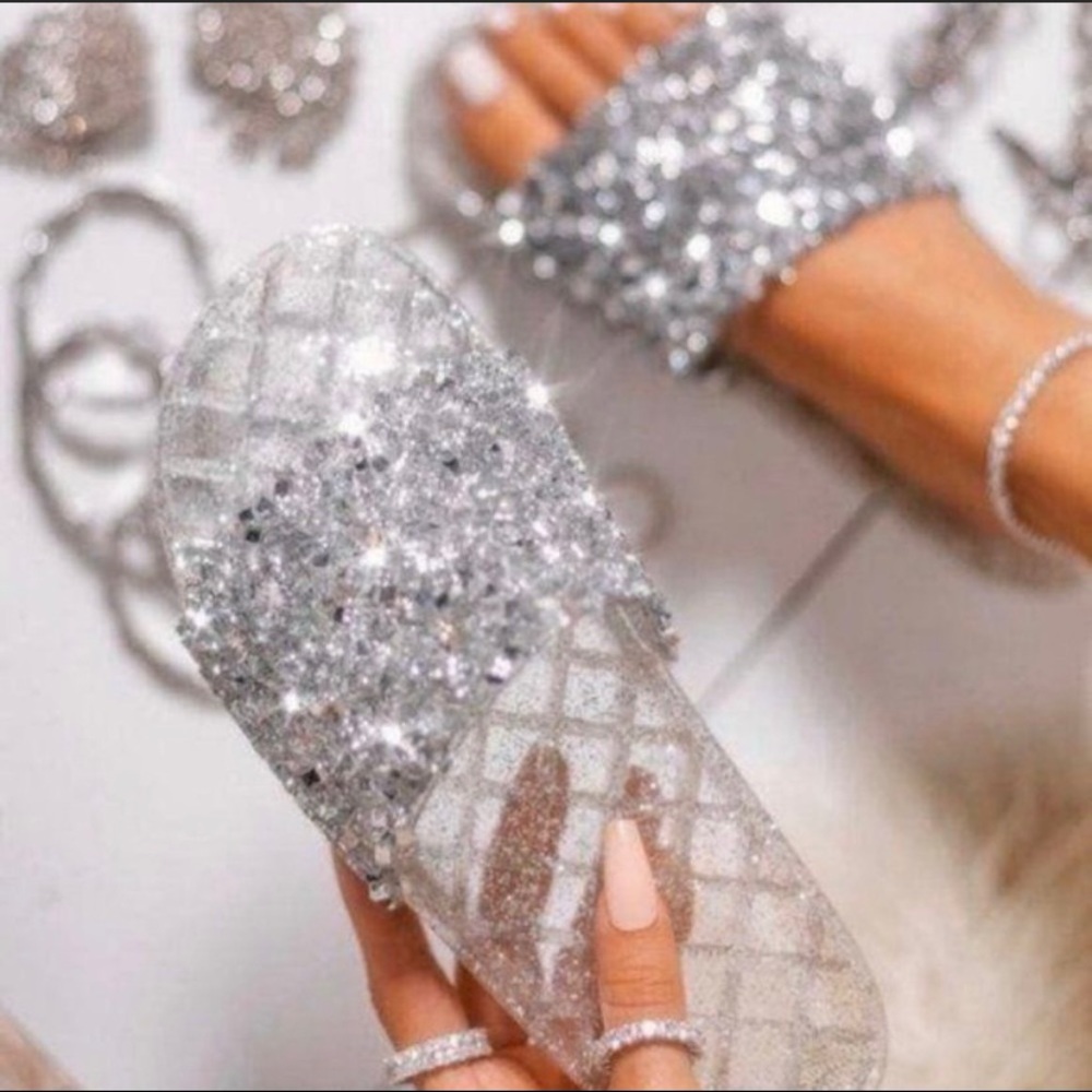 Silver Slides with Embellished Sparkle BNIB